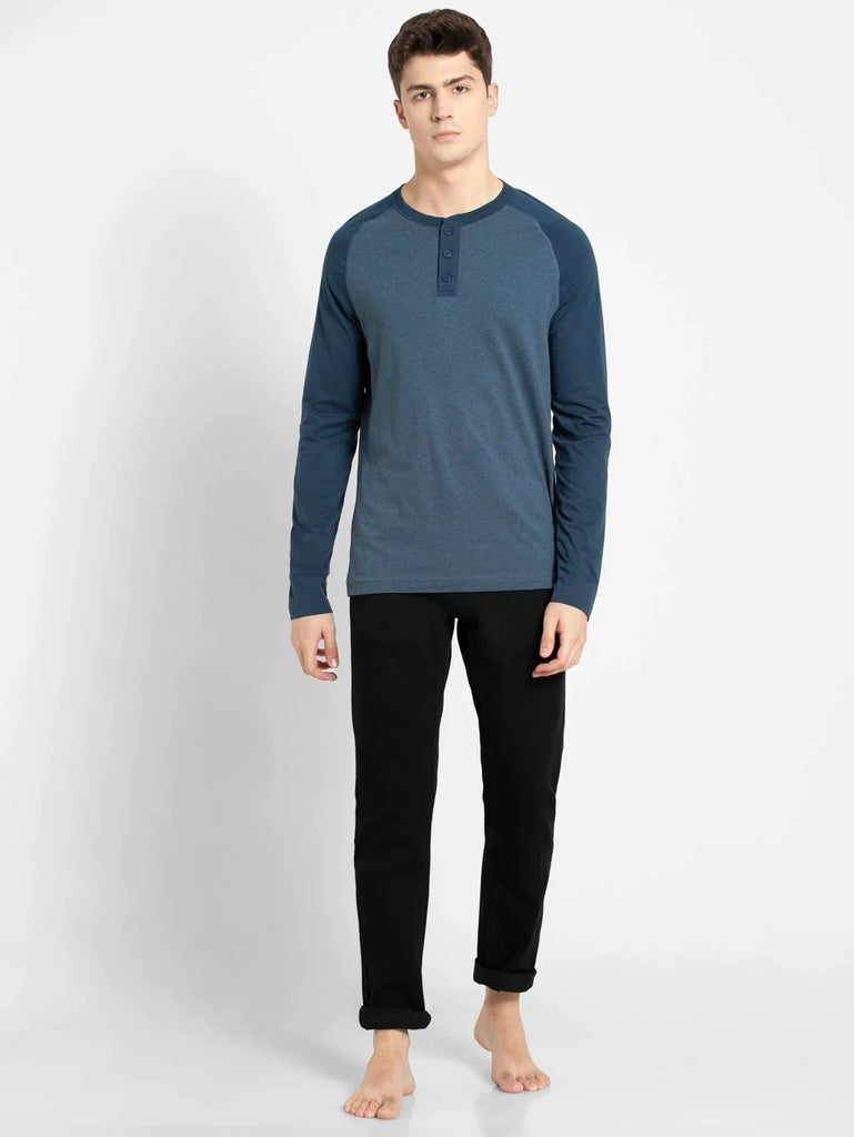 Insigna Blue Melange JOCKEY Men's Solid Full Sleeve Henley T-Shirt