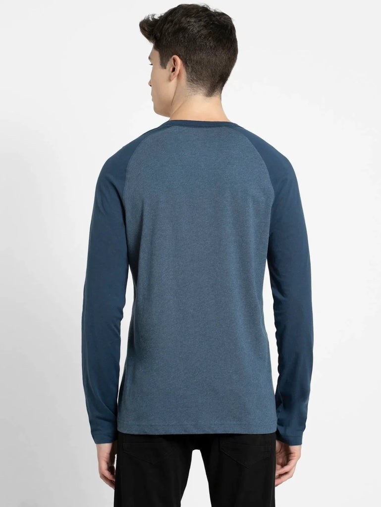 Insigna Blue Melange JOCKEY Men's Solid Full Sleeve Henley T-Shirt