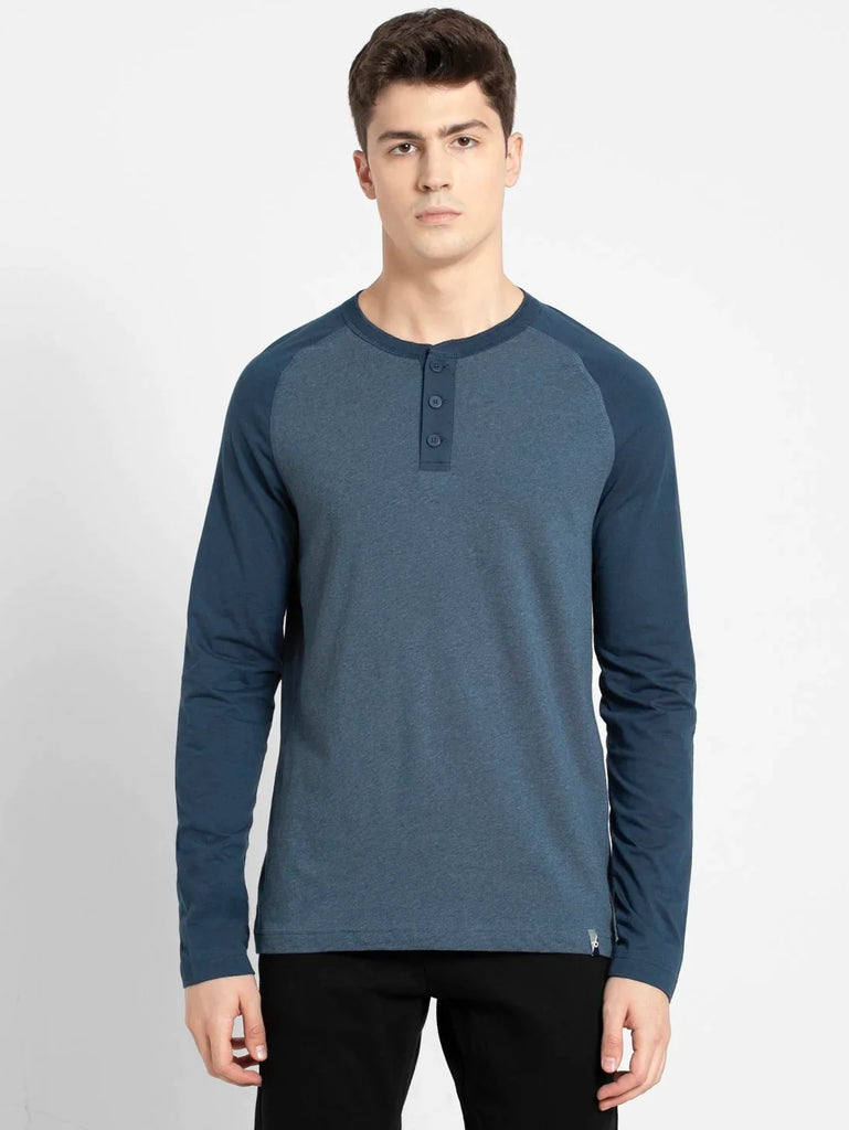 Insigna Blue Melange JOCKEY Men's Solid Full Sleeve Henley T-Shirt