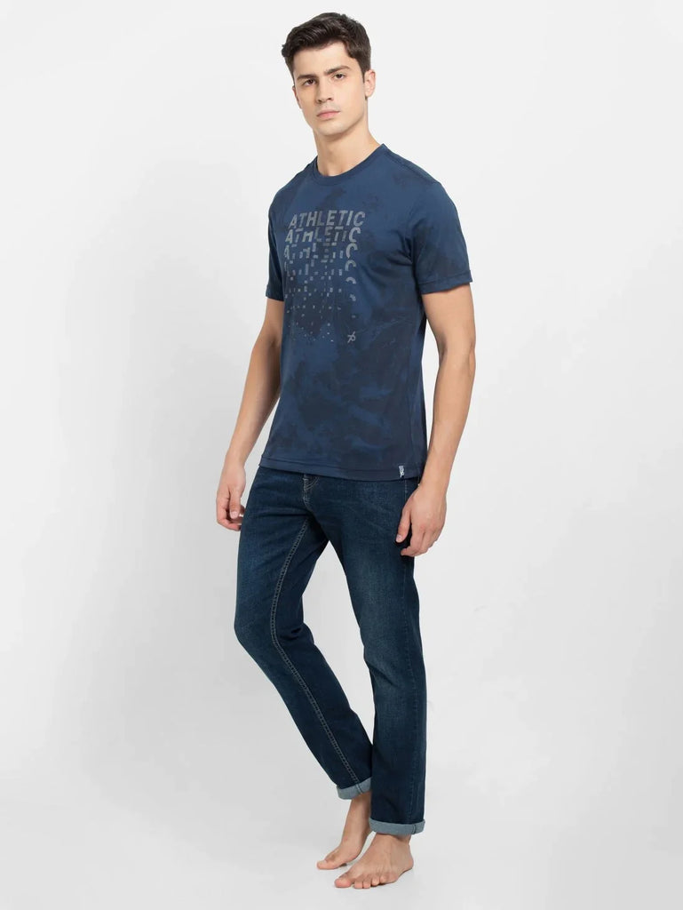 Insigna Blue Print JOCKEY Men's Printed Round Neck Half Sleeve T-Shirt