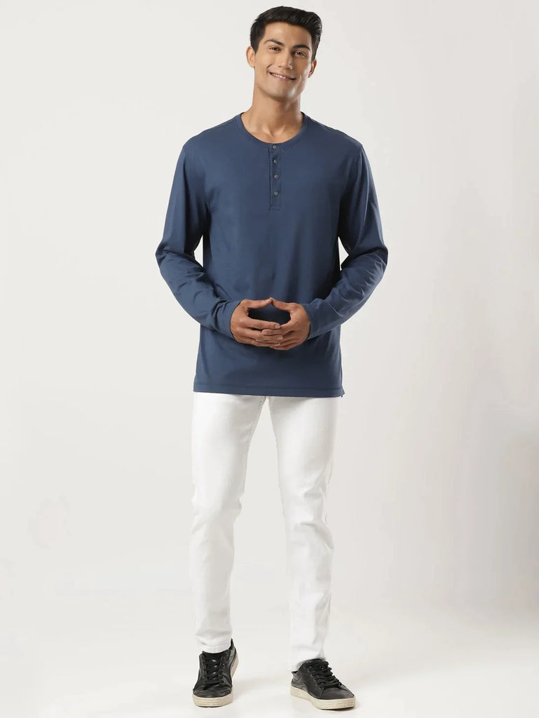 Insignia Blue JOCKEY Men's Solid Full Sleeve Henley T-Shirt 