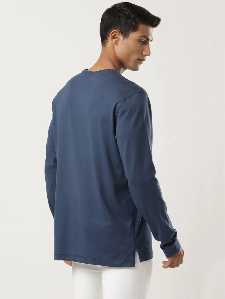 Insignia Blue JOCKEY Men's Solid Full Sleeve Henley T-Shirt 