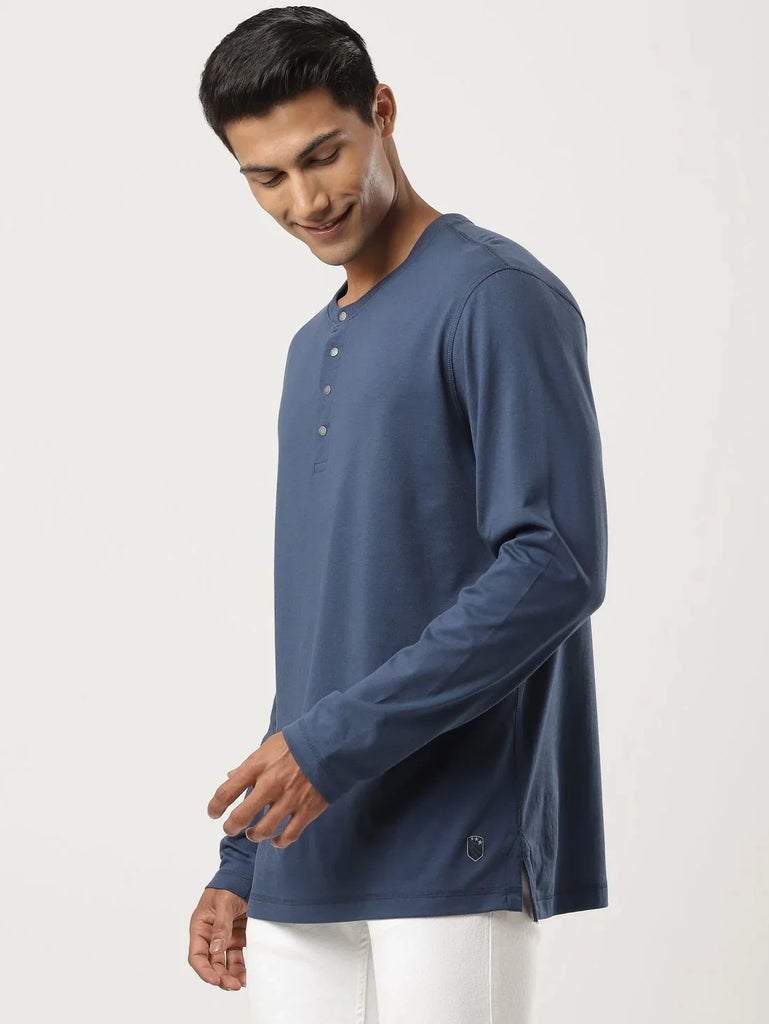 Insignia Blue JOCKEY Men's Solid Full Sleeve Henley T-Shirt 