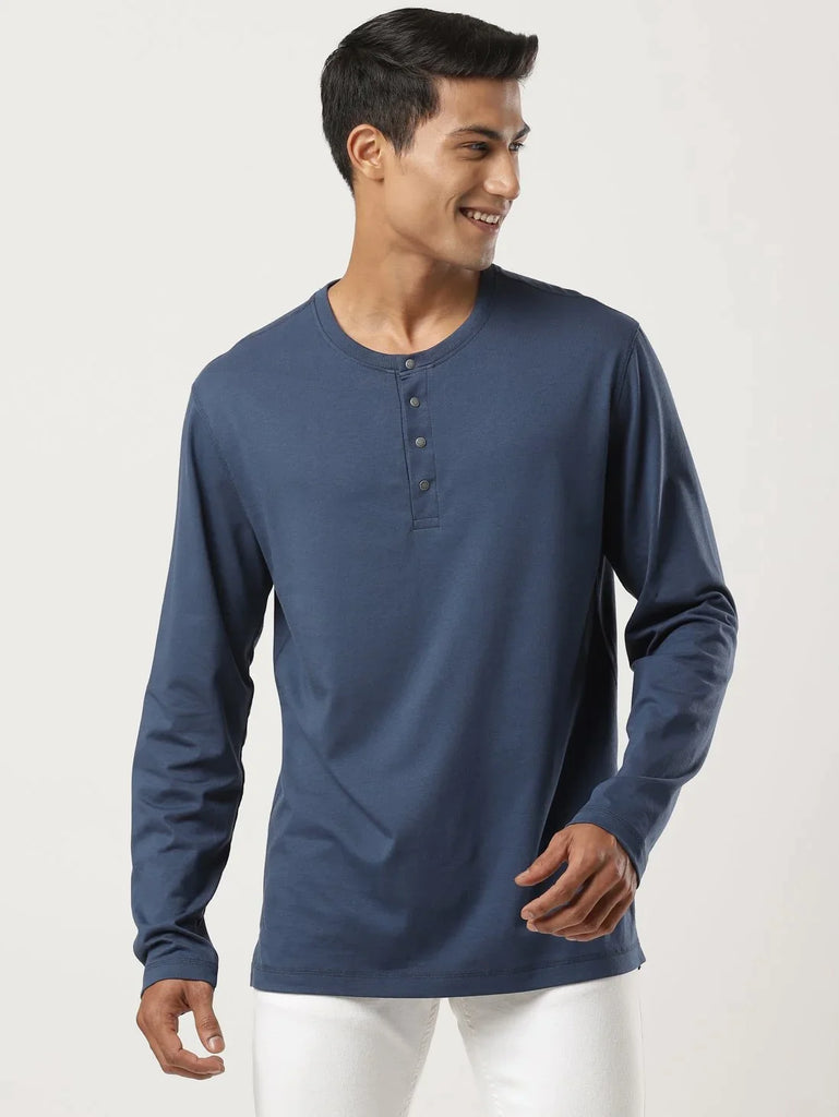 Insignia Blue JOCKEY Men's Solid Full Sleeve Henley T-Shirt 