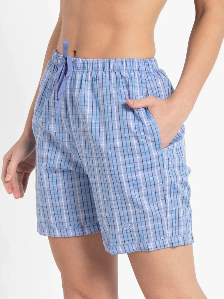 Iris Blue Assorted Checks JOCKEY Women's Relaxed Fit Checkered Shorts
