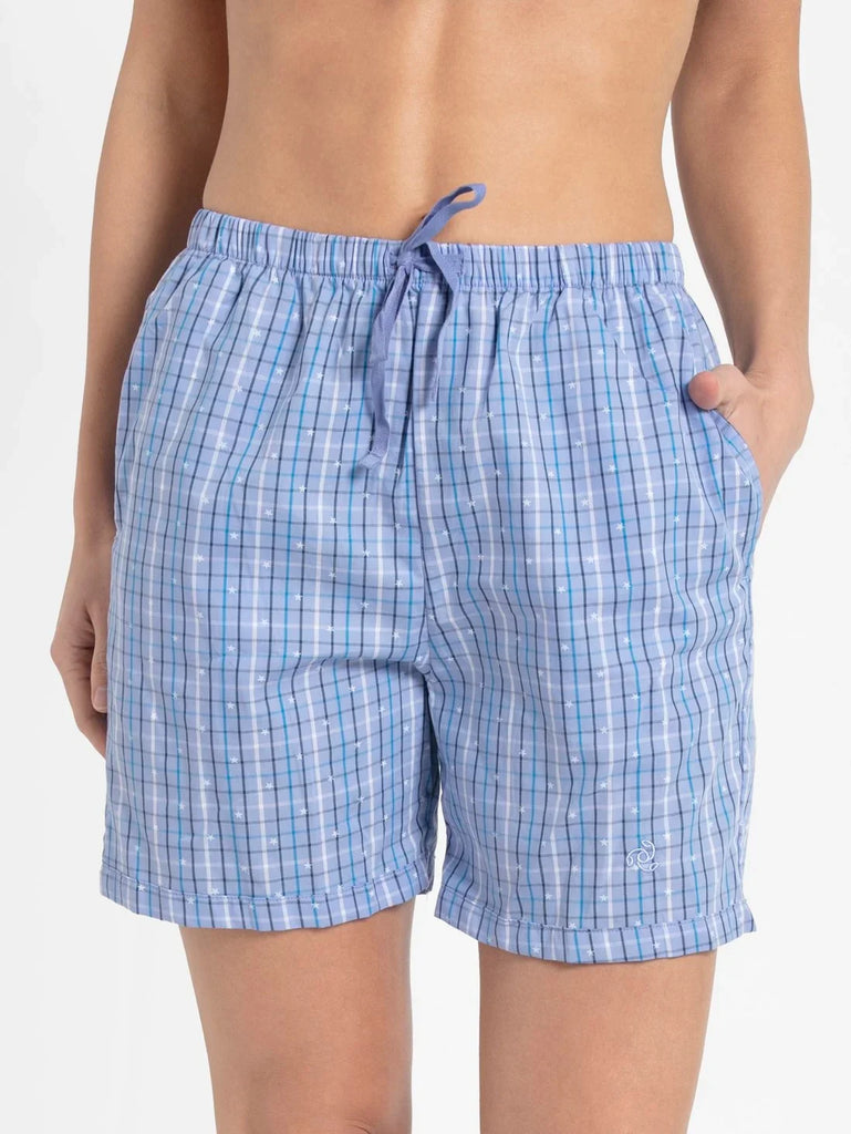 Iris Blue Assorted Checks JOCKEY Women's Relaxed Fit Checkered Shorts