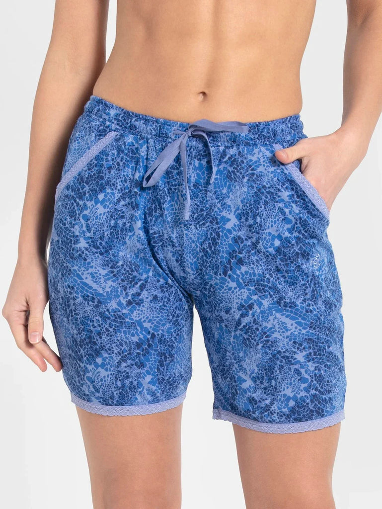 Iris BlueJOCKEY Women's Micro Modal Cotton Relaxed Fit Printed Shorts