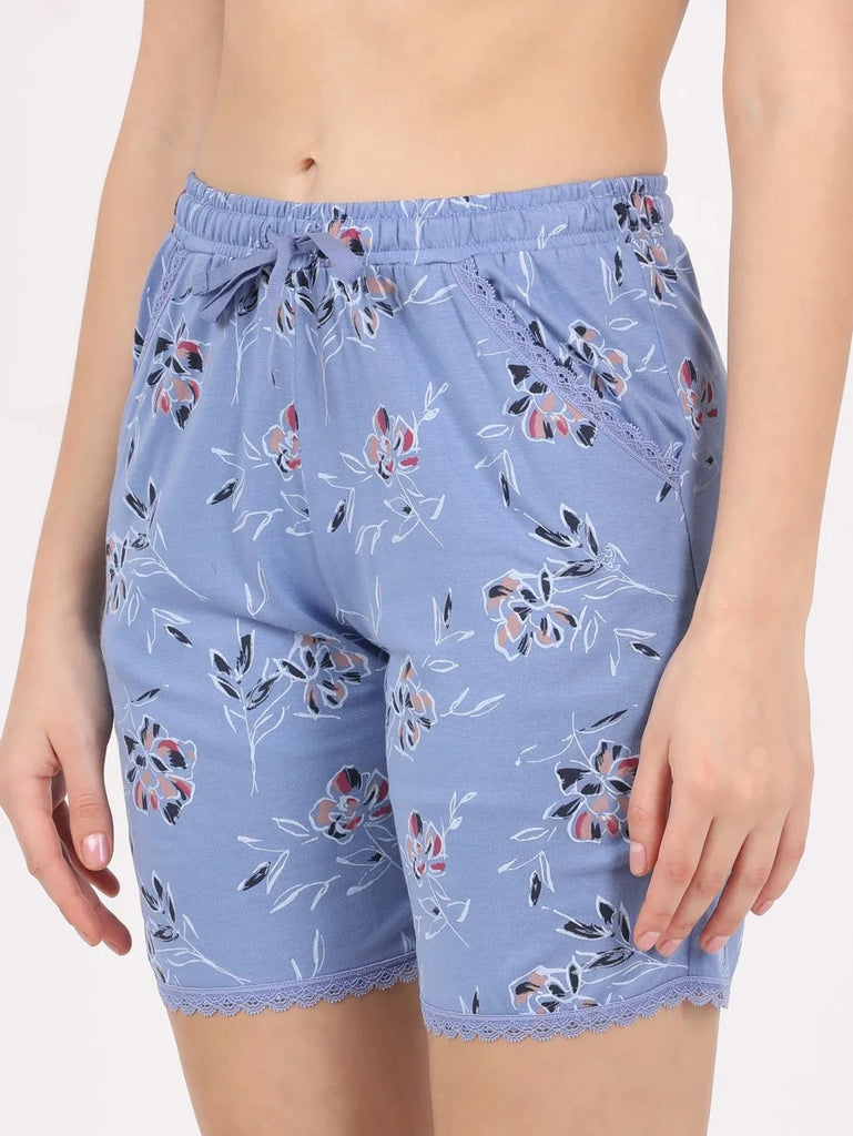 Iris Blue JOCKEY Women's Micro Modal Cotton Relaxed Fit Printed Shorts