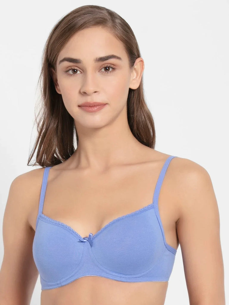 Iris Blue JOCKEY Women's Wirefree Padded Medium Coverage  T-Shirt Bra