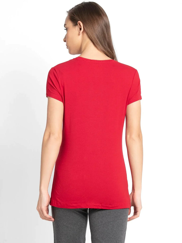 Jester Red JOCKEY Women's Regular Fit Solid Round Neck Half Sleeve T-Shirt