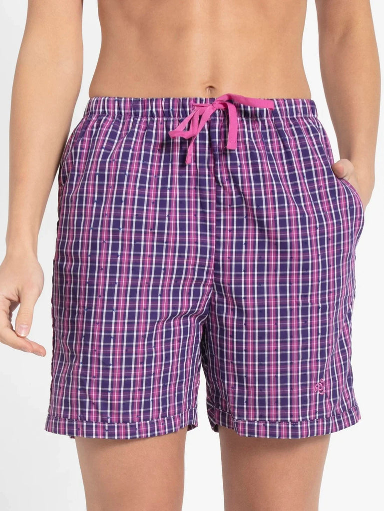 Lavender Scent Assorted Checks JOCKEY Women's Relaxed Fit Checkered Shorts