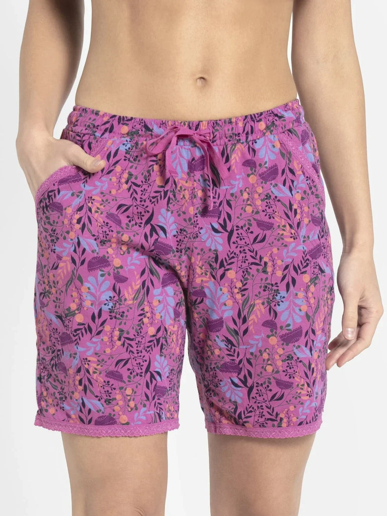 Lavender Scent JOCKEY Women's Micro Modal Cotton Relaxed Fit Printed Shorts