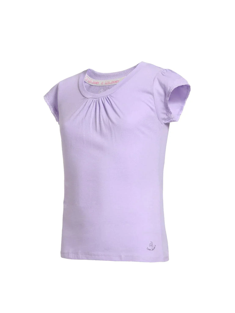 Lavender JOCKEY Girl's Sleeve T-Shirt with Lace Trims On Sleeve