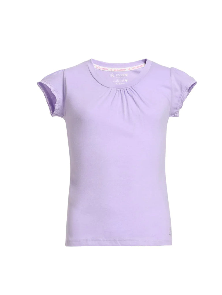 Lavender JOCKEY Girl's Sleeve T-Shirt with Lace Trims On Sleeve