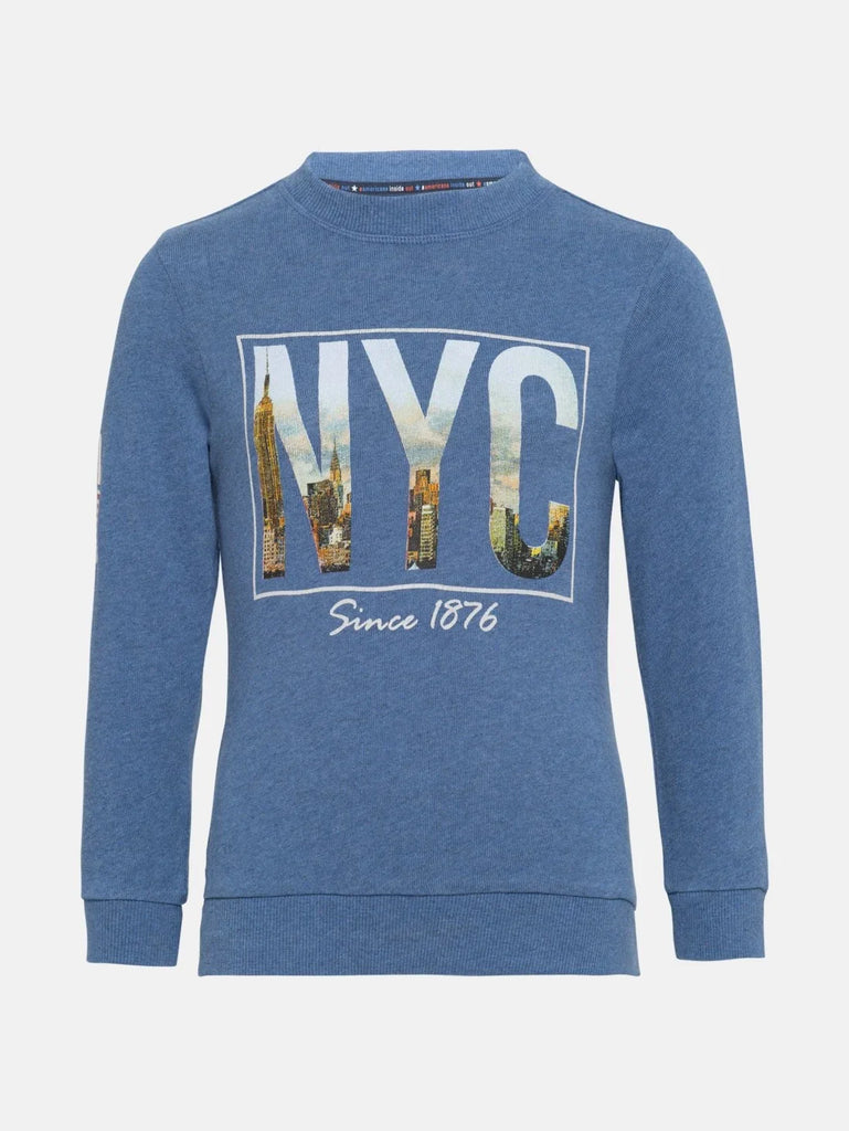 Light Denim Melange JOCKEY Boy's Cotton Graphic Printed  Sweatshirt