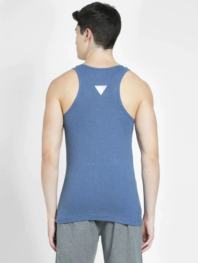 Light Denim Melange Jockey Cotton Rib Racer Gym Vest for Men