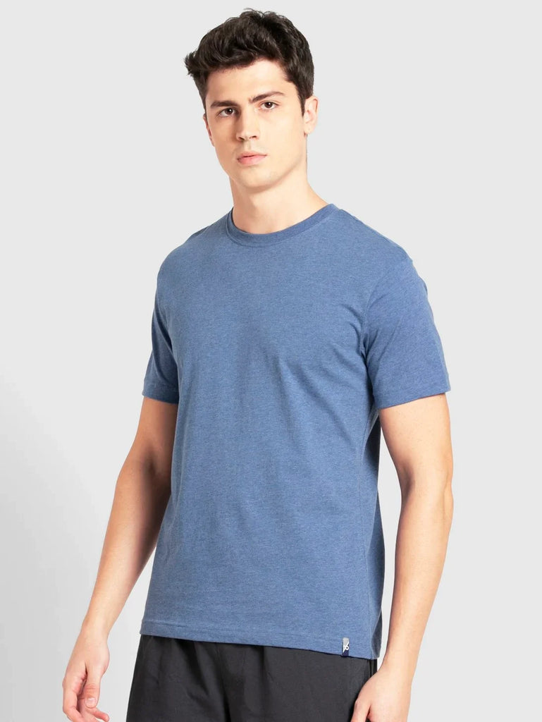 Light Denim Melange JOCKEY Men's Printed Round Neck Half Sleeve T-Shirt