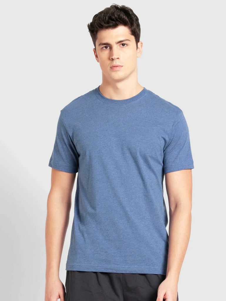 Light Denim Melange JOCKEY Men's Printed Round Neck Half Sleeve T-Shirt