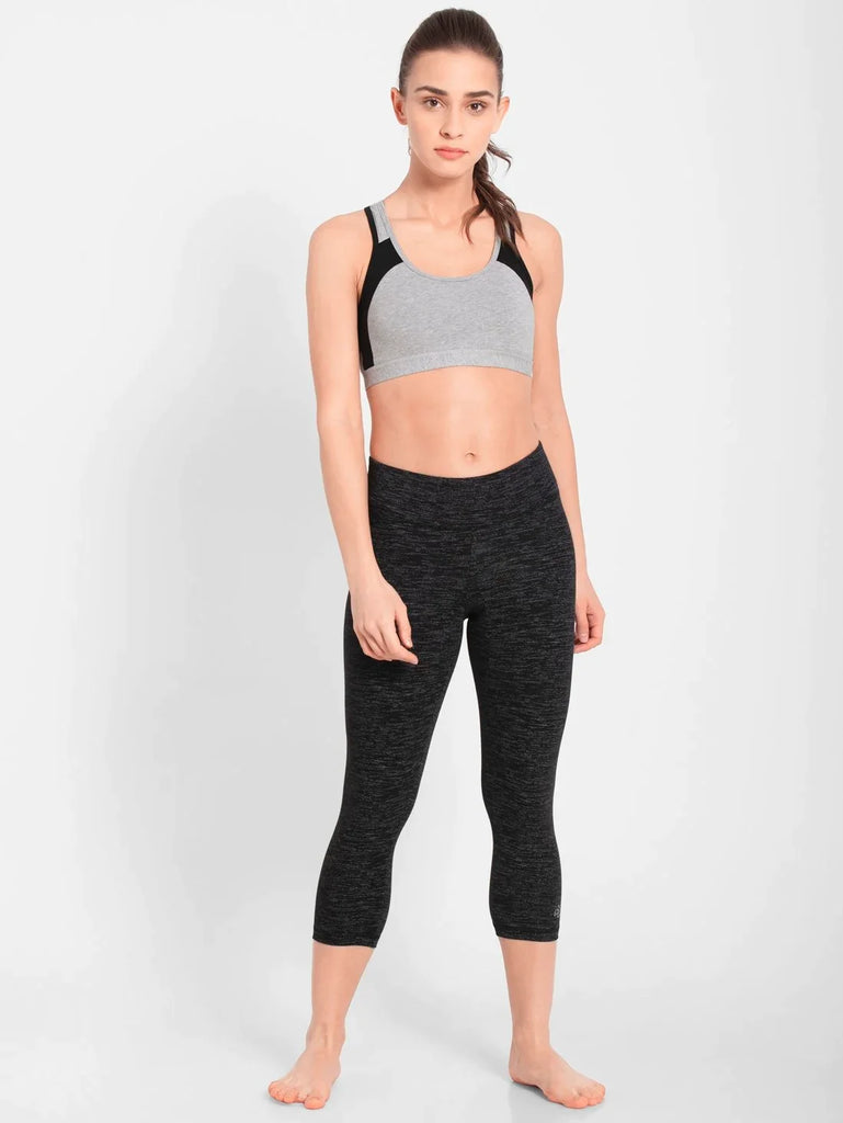 Light Grey Melange & Black JOCKEY Women's Wirefree Padded Racer Back Styling Active Bra. 