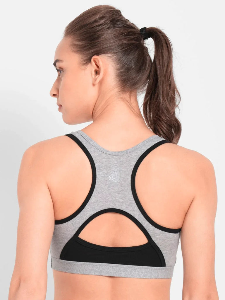 Light Grey Melange & Black JOCKEY Women's Wirefree Padded Racer Back Styling Active Bra.