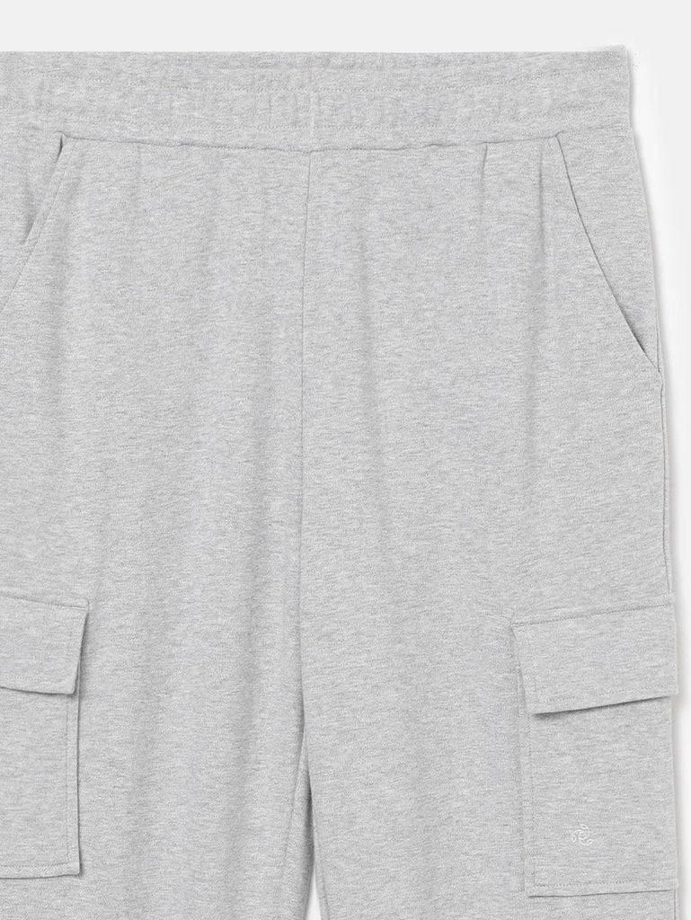 Light Grey Melange Jockey Cargo Pants for Girls with Concealed Waistband