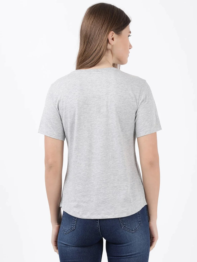 Light Grey Melange JOCKEY Women's Relaxed Solid Curved Hem Style Half Sleeve T-Shirt