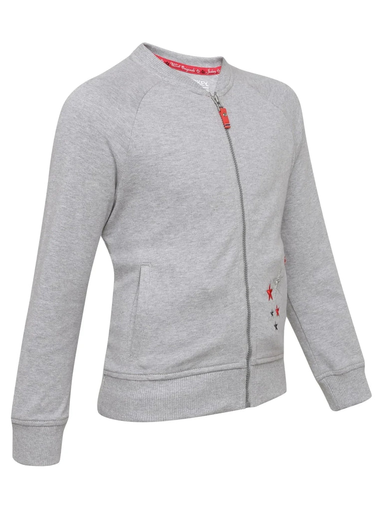 Light Grey Melange Jockey Girl's Super Combed Cotton Full Sleeve Jacket