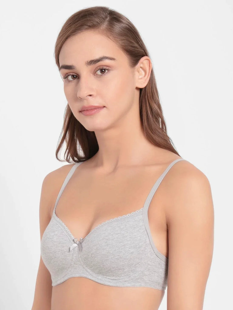 Light Grey Melange JOCKEY Women's Wirefree Padded Medium Coverage  T-Shirt Bra