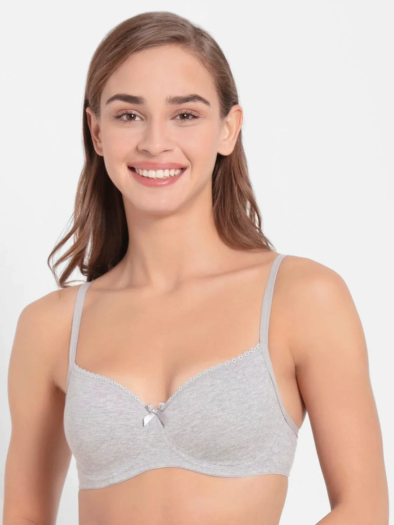 Light Grey Melange JOCKEY Women's Wirefree Padded Medium Coverage  T-Shirt Bra