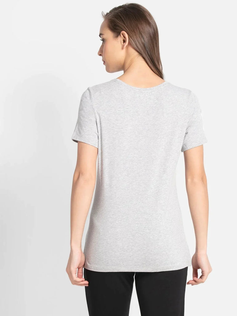 Light grey melange print JOCKEY Women's Regular Fit Round Neck Half Sleeve T-Shirt