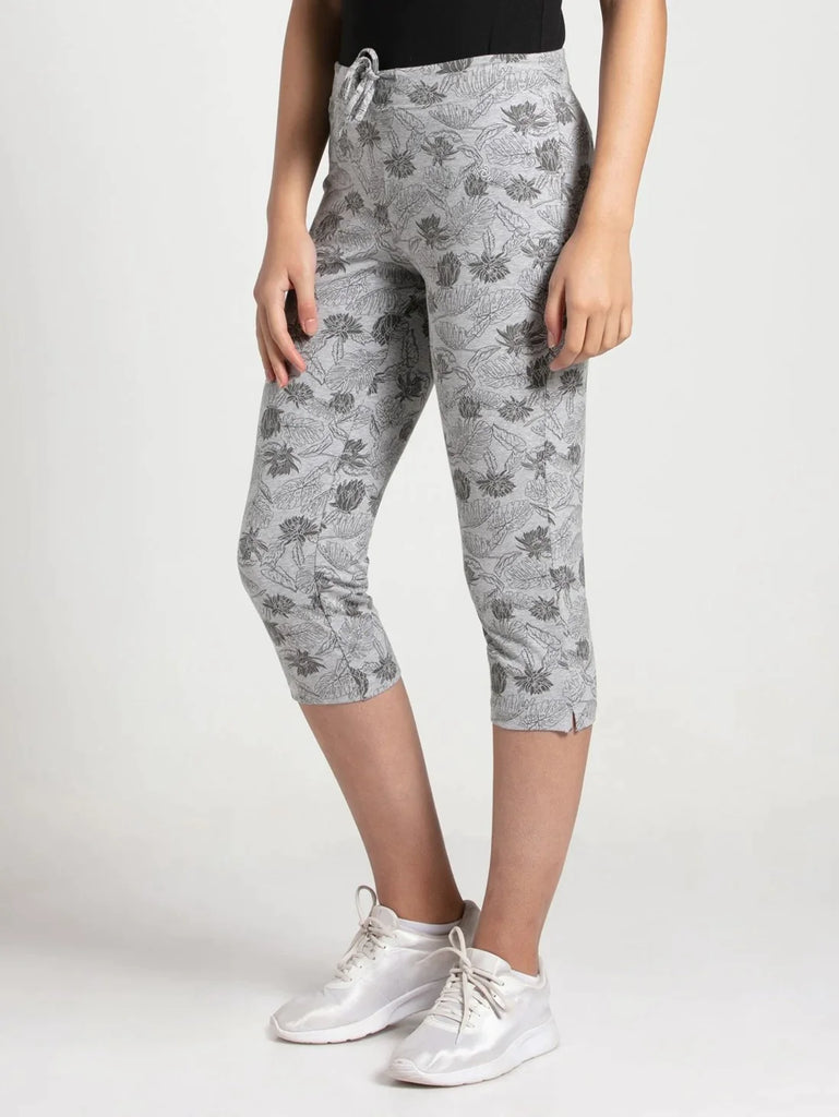 Light Grey Melange Printed JOCKEY Women's Slim Fit Capri.