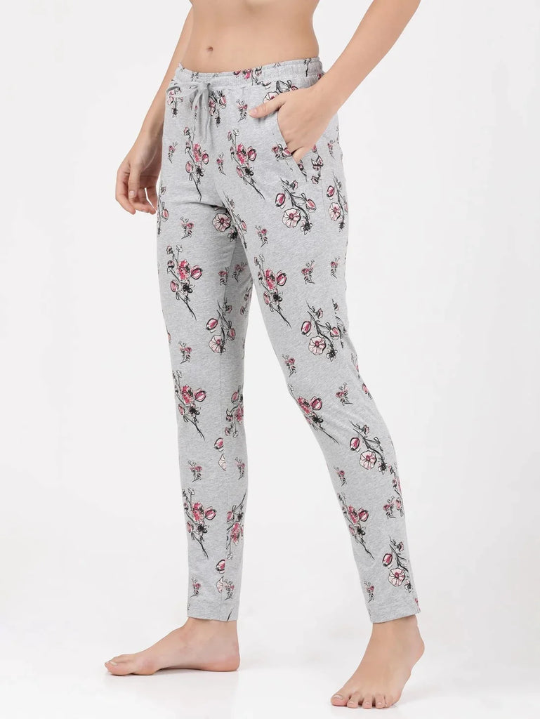 Light Grey Melange JOCKEY Women's Relaxed Fit Printed Pyjama.