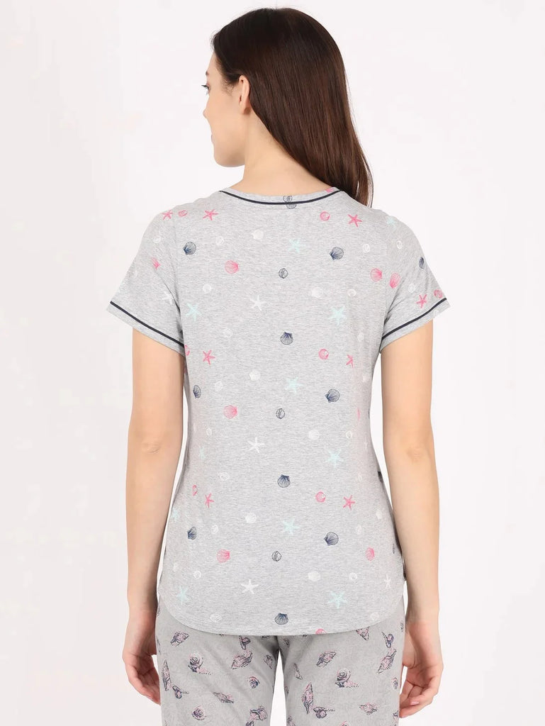 Light Grey Melange JOCKEY Women's Relaxed Fit Printed Round Neck Half Sleeve T-Shirt