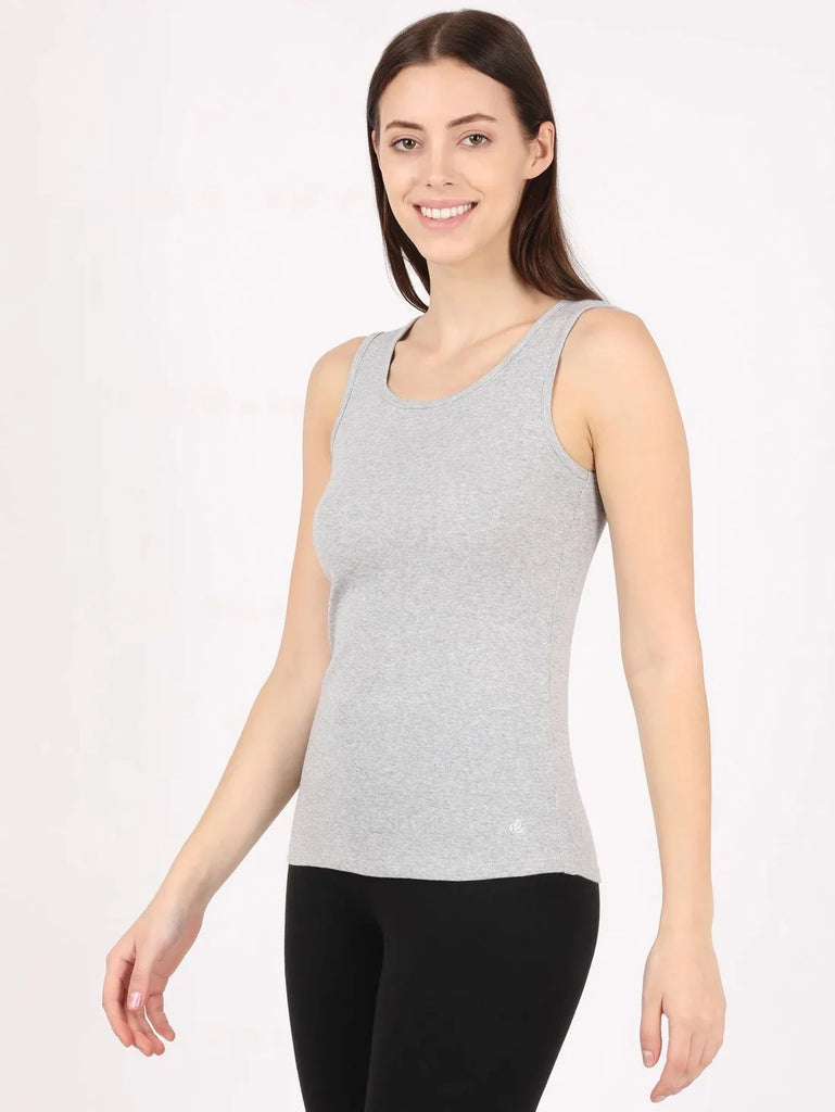 Light Grey Melange JOCKEY Women's Slim Fit Solid Tank Top