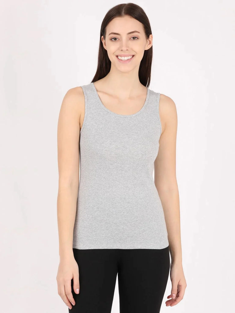 Light Grey Melange JOCKEY Women's Slim Fit Solid Tank Top