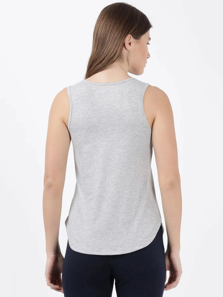 Light Grey Melange JOCKEY Women's Solid Curved Hem Styled Tank Top