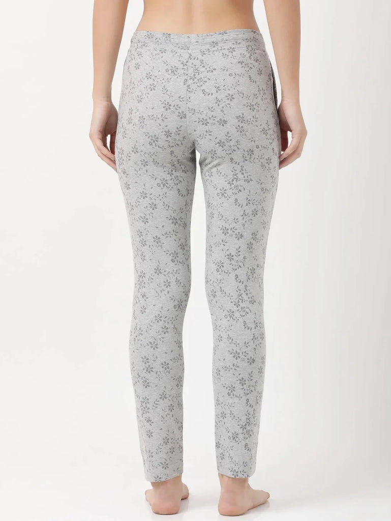 Lt Grey Melange Printed Slim Fit JOCKEY Women's Trackpants 