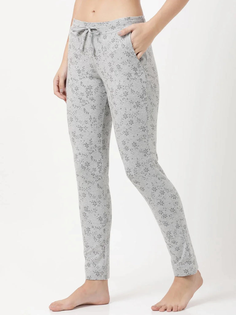 Lt Grey Melange Printed Slim Fit JOCKEY Women's Trackpants 