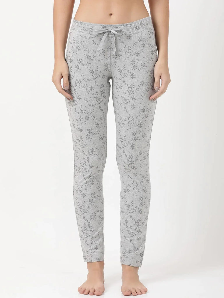 Lt Grey Melange Printed Slim Fit JOCKEY Women's Trackpants 