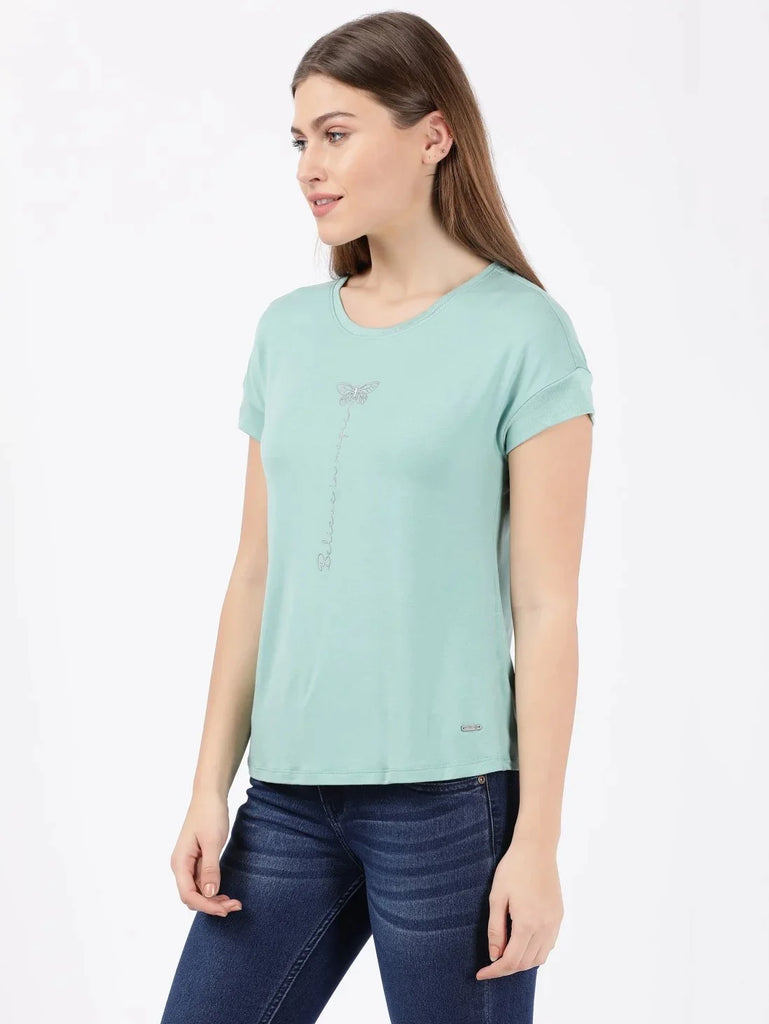 Malachite Green JOCKEY Women's Relaxed Fit Round Neck Half Sleeve T-Shirt