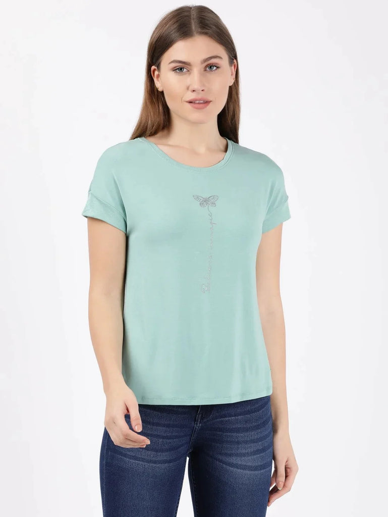 Malachite Green JOCKEY Women's Relaxed Fit Round Neck Half Sleeve T-Shirt