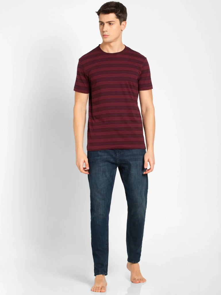 Mauve Wine & Burgundy JOCKEY Men's Striped Round Neck Half Sleeve T-Shirt