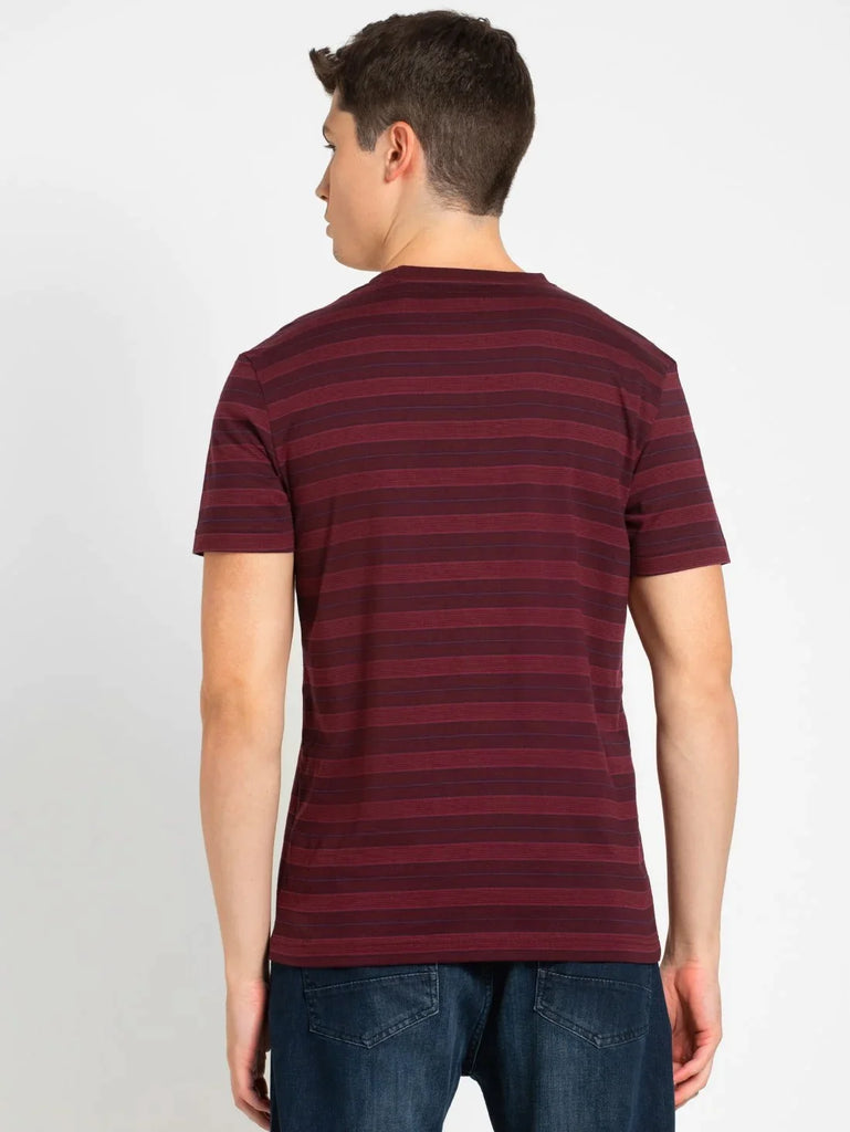 Mauve Wine & Burgundy JOCKEY Men's Striped Round Neck Half Sleeve T-Shirt