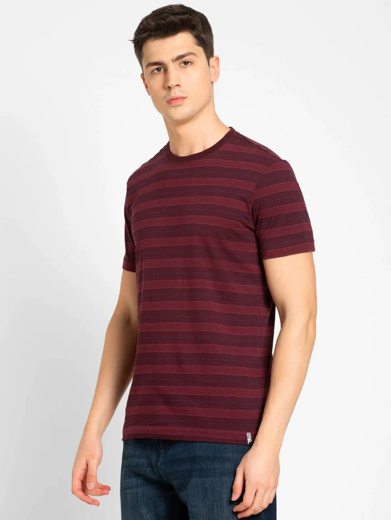 Mauve Wine & Burgundy JOCKEY Men's Striped Round Neck Half Sleeve T-Shirt