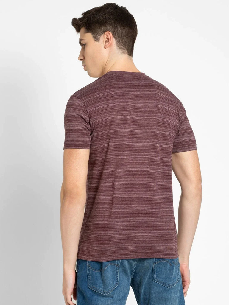 Mauve WineJOCKEY Men's Cotton Striped V Neck Half Sleeve T-Shirt