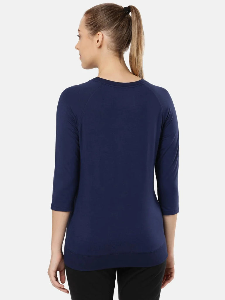 Medieval Blue JOCKEY Women's Regular Solid Round Neck 3/4th Sleeve T-Shirt