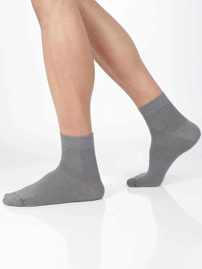 Mid Grey Jockey Men's Modal Cotton Stretch Ankle Length Socks with Stay Fresh Treatment