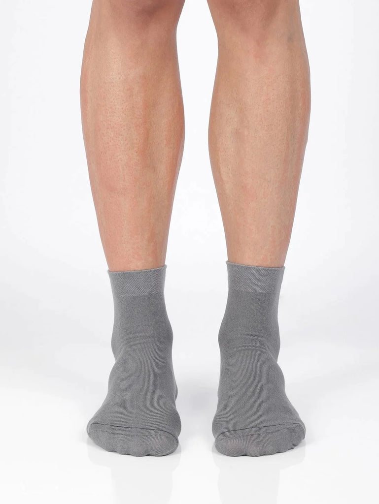 Mid Grey Jockey Men's Modal Cotton Stretch Ankle Length Socks with Stay Fresh Treatment