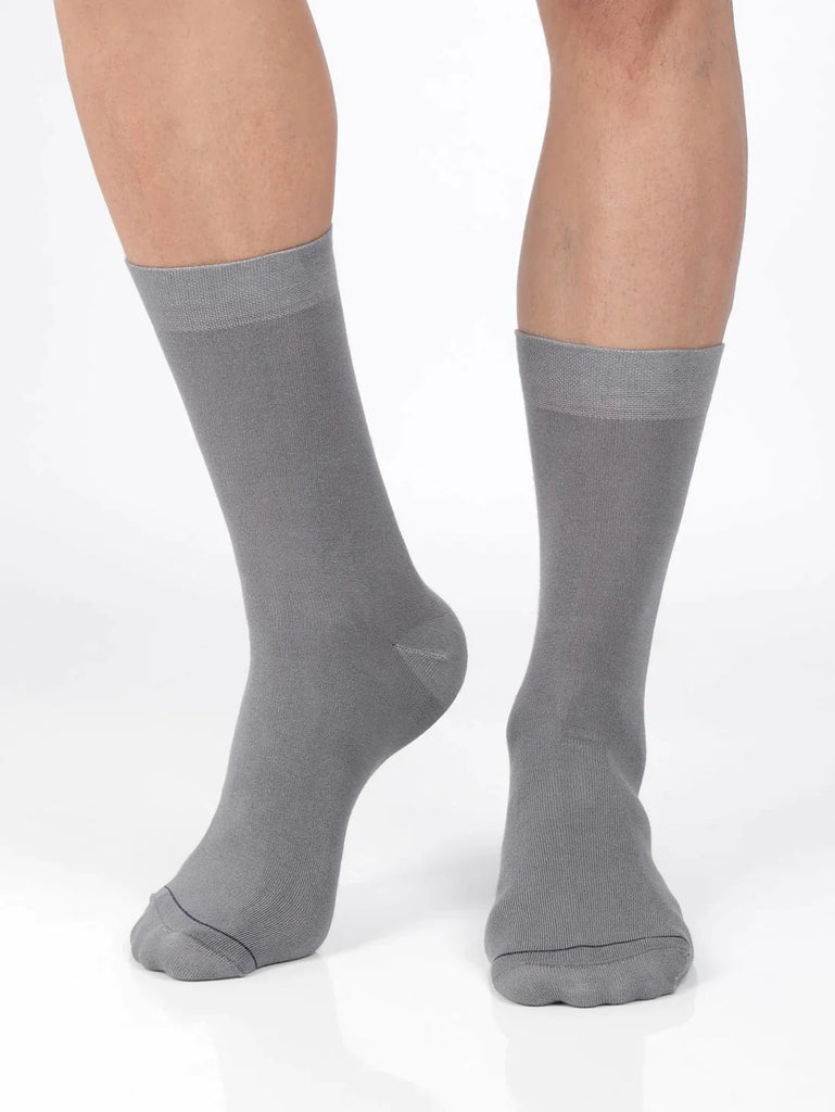 Mid Grey Jockey Men's Modal Cotton Stretch Crew Length Socks with Stay Fresh Treatment