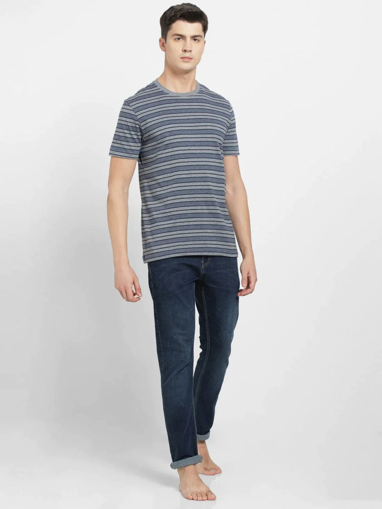 Mid Grey & Insignia Blue JOCKEY Men's Striped Round Neck Half Sleeve T-Shirt